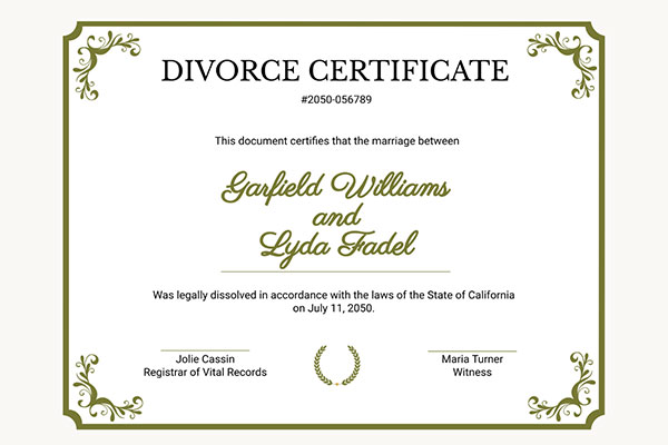 Divorce certificate documentation assistance